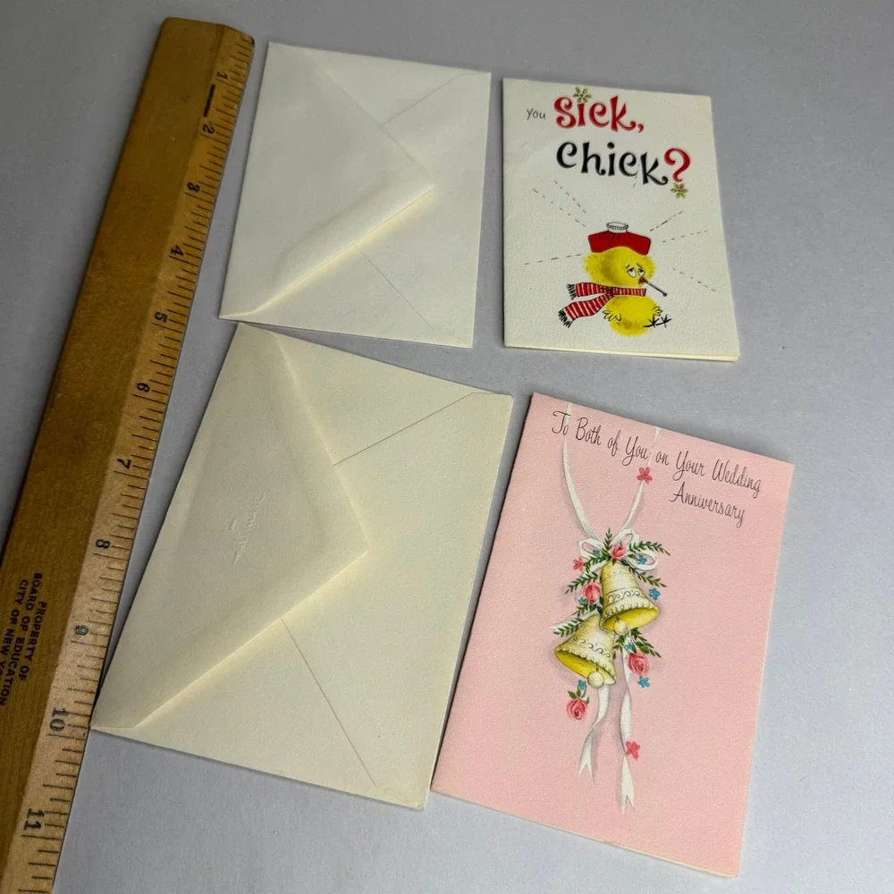 Vintage Hallmark Greeting Cards Anniversary Wedding Sick Chick Get Well Lot of 2